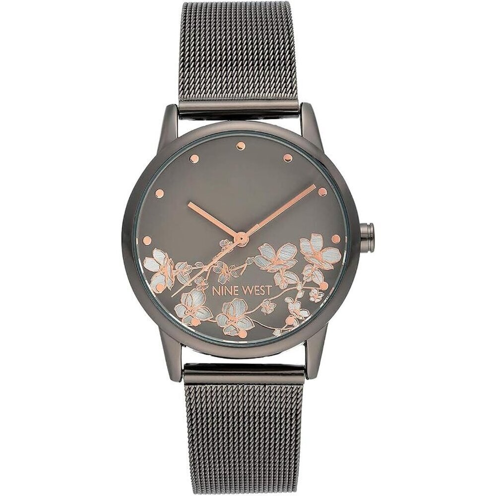 Women's Floral Dial Mesh Bracelet Watch Elegant Rose Gold Tone Timepiece